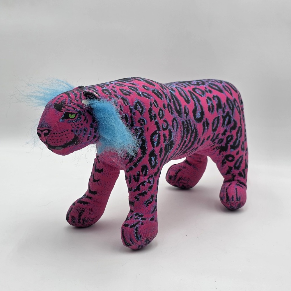 Vintage 1992 Applause WWF Snow Leopard Plush Pink Blue Mane Wildlife